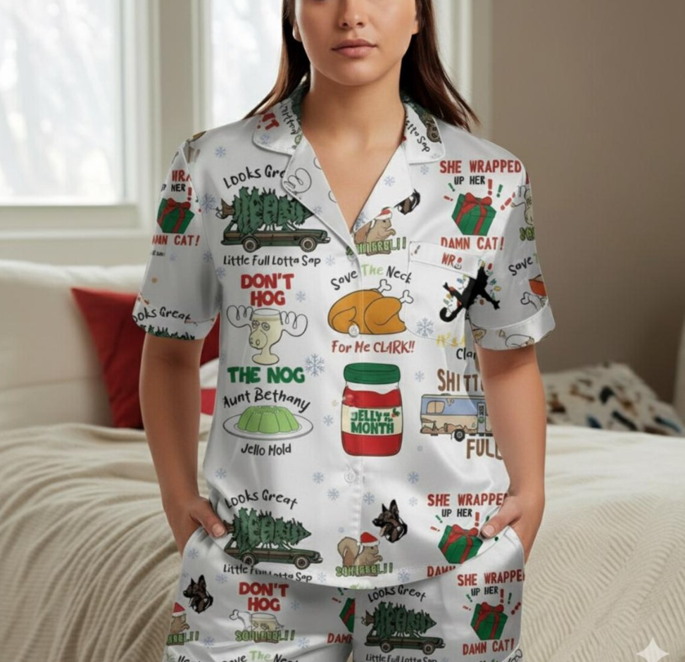 Griswold Satin Pajamas Set, National Lampoon's Christmas Vacation Pajama, Holiday Pajamas, Tree Farm Pajamas, Funny Family Christmas Pajamas