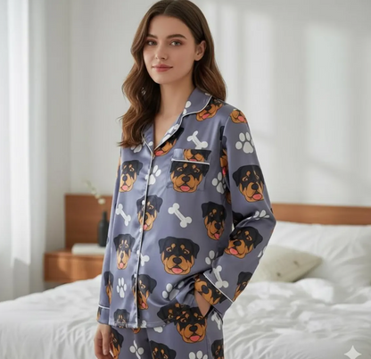 Personalized Dog Pet Face Satin Pajamas Set, Custom Pet Face Pajamas, Pet Portrait Pajamas Set, Custom Cat Photo Pajamas, Pet Photo Pajamas