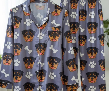 Personalized Dog Pet Face Satin Pajamas Set, Custom Pet Face Pajamas, Pet Portrait Pajamas Set, Custom Cat Photo Pajamas, Pet Photo Pajamas