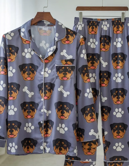 Personalized Dog Pet Face Satin Pajamas Set, Custom Pet Face Pajamas, Pet Portrait Pajamas Set, Custom Cat Photo Pajamas, Pet Photo Pajamas