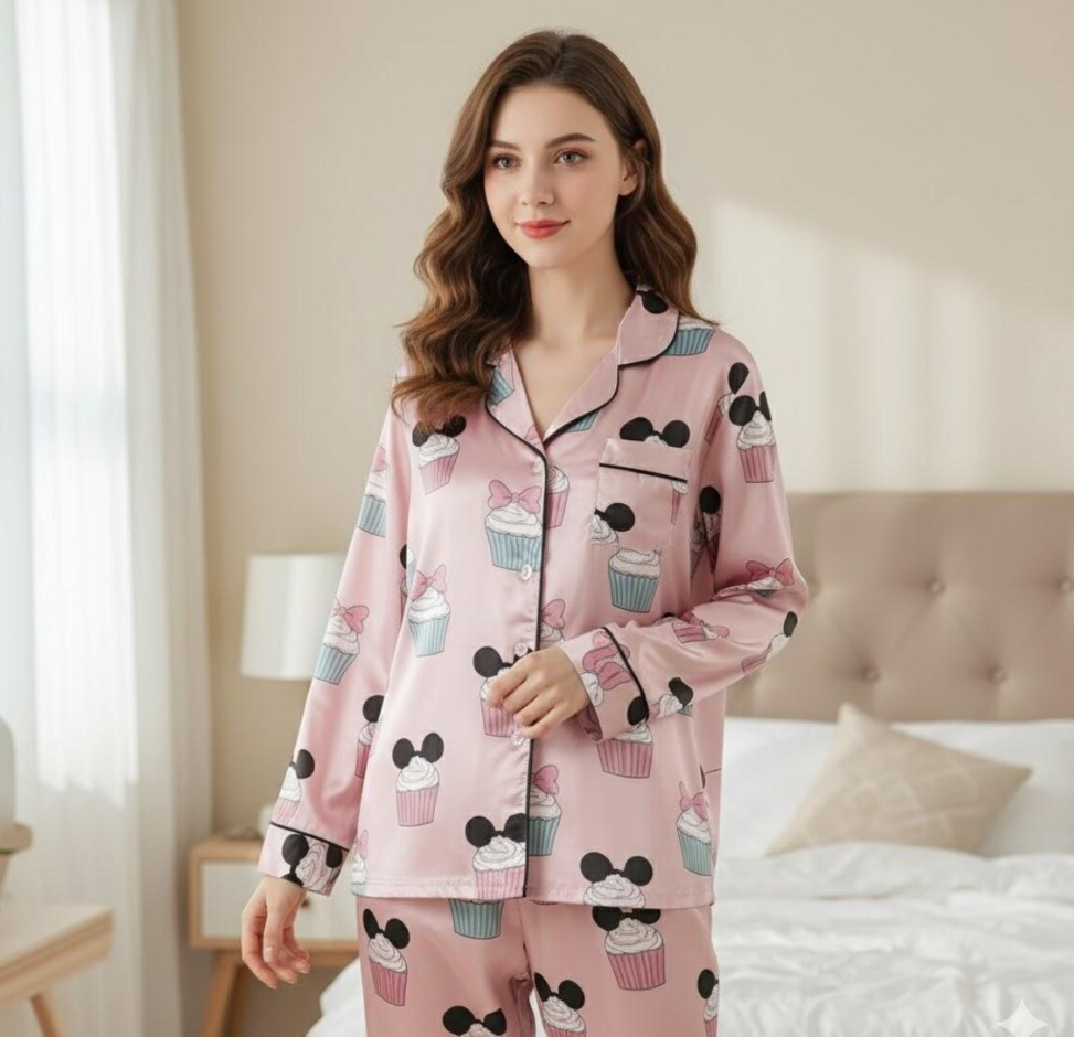 Mickey Mouse Christmas Cupcake Satin Pajamas Set, Christmas Pajamas, Very Merry Christmas Pjs, Disneyland Xmas Pajamas, Disneyu Cupcake Pjs