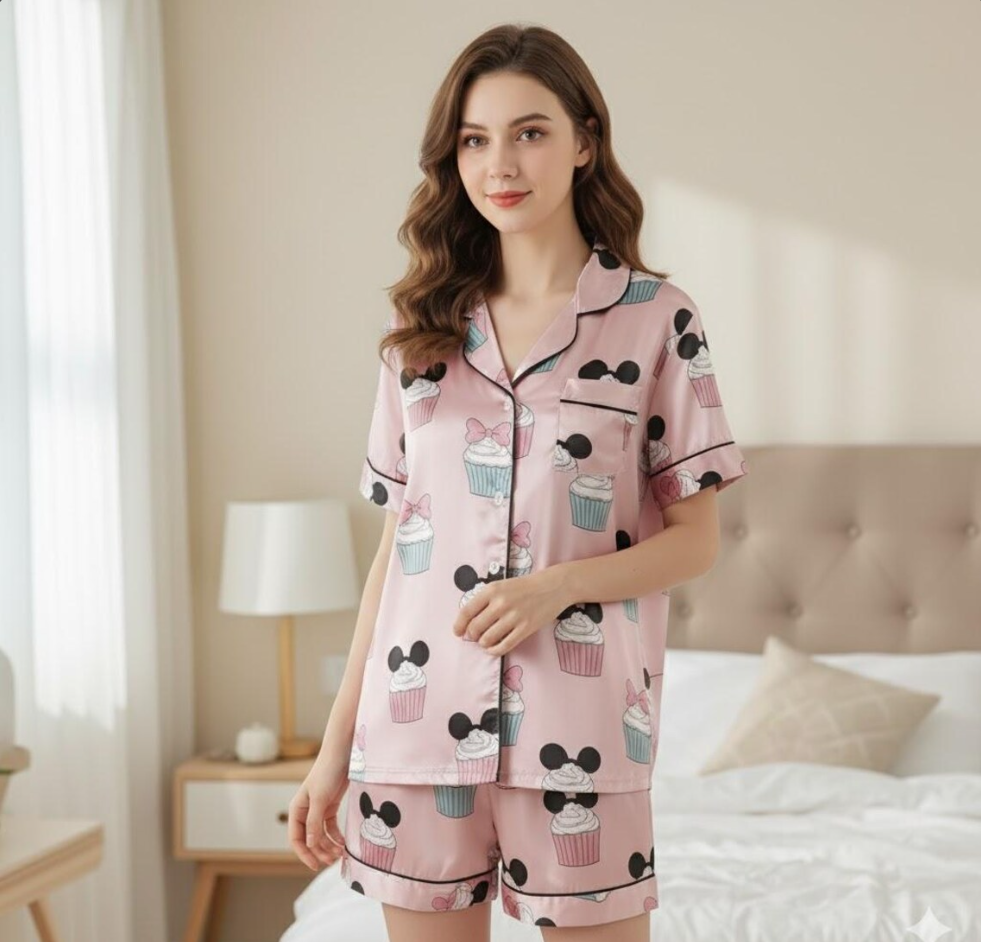 Mickey Mouse Christmas Cupcake Satin Pajamas Set, Christmas Pajamas, Very Merry Christmas Pjs, Disneyland Xmas Pajamas, Disneyu Cupcake Pjs