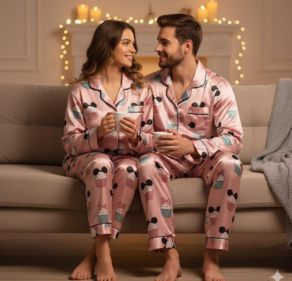 Mickey Mouse Christmas Cupcake Satin Pajamas Set, Christmas Pajamas, Very Merry Christmas Pjs, Disneyland Xmas Pajamas, Disneyu Cupcake Pjs