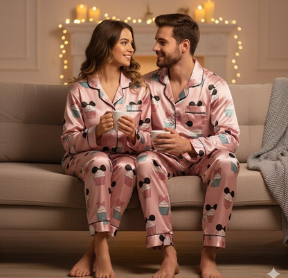 Mickey Mouse Christmas Cupcake Satin Pajamas Set, Christmas Pajamas, Very Merry Christmas Pjs, Disneyland Xmas Pajamas, Disneyu Cupcake Pjs