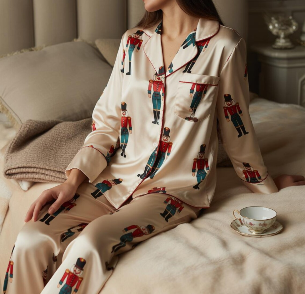 Cute Nutcracker Christmas Satin Pajamas Set, Christmas Pajamas, Sugar Plum Fairy Pajamas Set, Nutcracker Pajamas, Family Christmas Pajamas