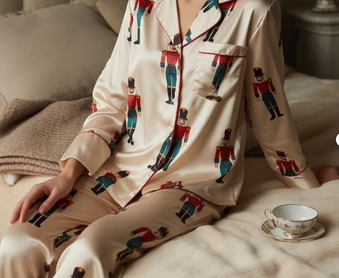 Cute Nutcracker Christmas Satin Pajamas Set, Christmas Pajamas, Sugar Plum Fairy Pajamas Set, Nutcracker Pajamas, Family Christmas Pajamas