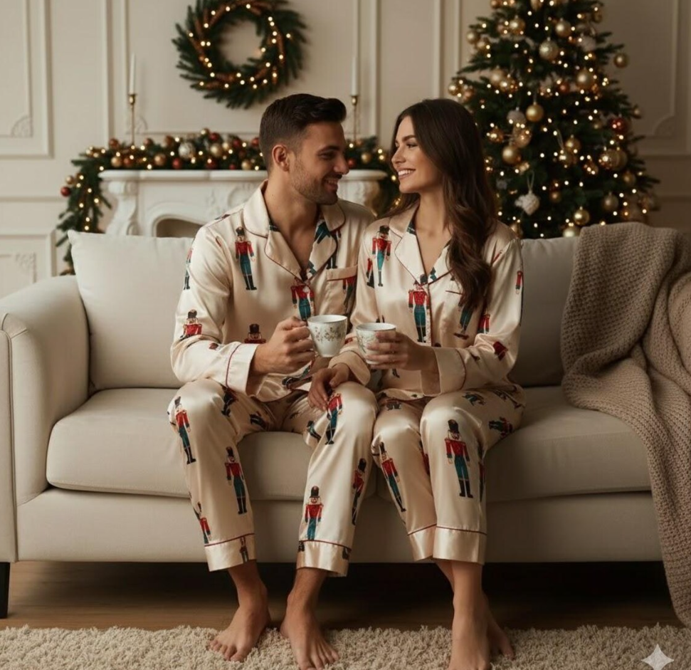 Cute Nutcracker Christmas Satin Pajamas Set, Christmas Pajamas, Sugar Plum Fairy Pajamas Set, Nutcracker Pajamas, Family Christmas Pajamas