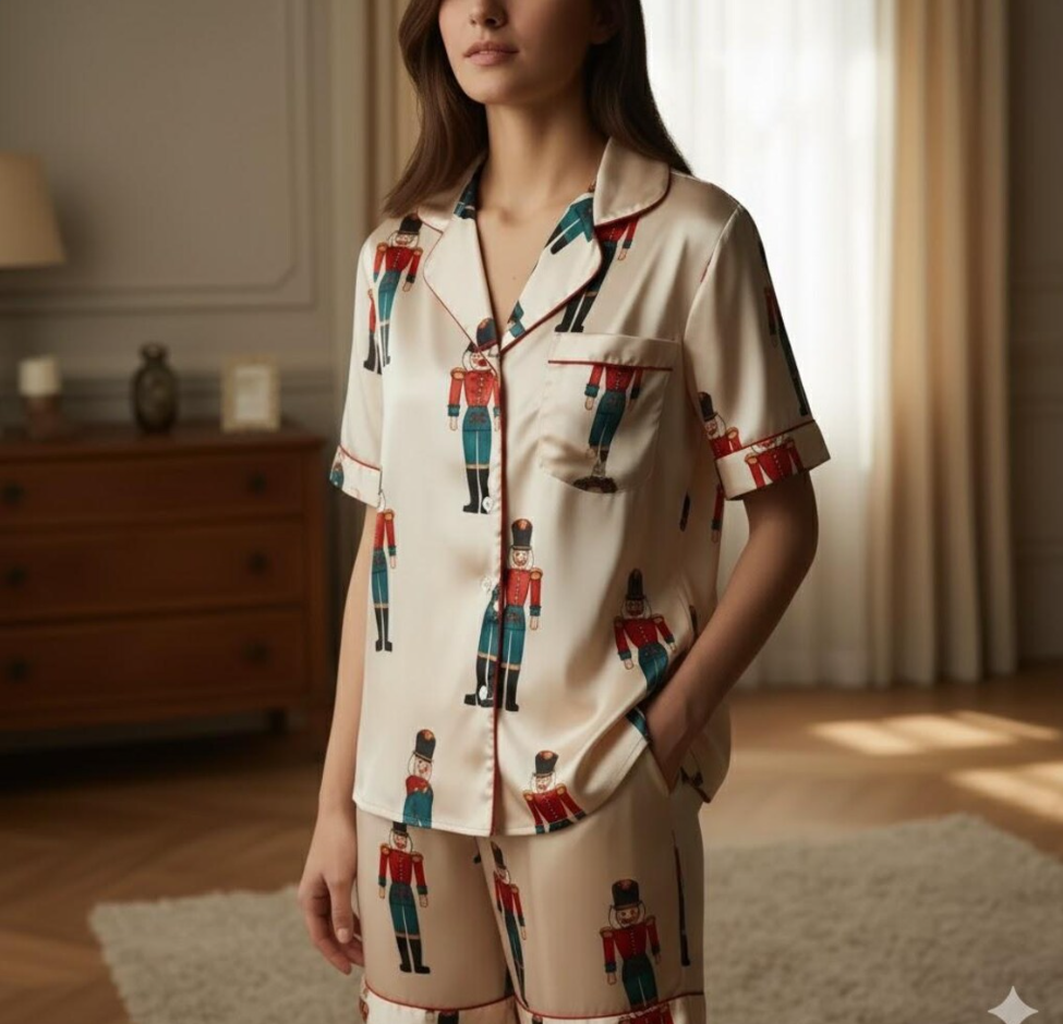 Cute Nutcracker Christmas Satin Pajamas Set, Christmas Pajamas, Sugar Plum Fairy Pajamas Set, Nutcracker Pajamas, Family Christmas Pajamas