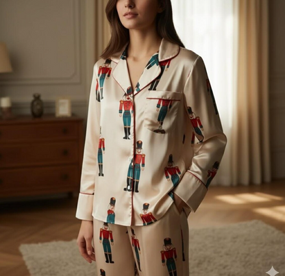 Cute Nutcracker Christmas Satin Pajamas Set, Christmas Pajamas, Sugar Plum Fairy Pajamas Set, Nutcracker Pajamas, Family Christmas Pajamas