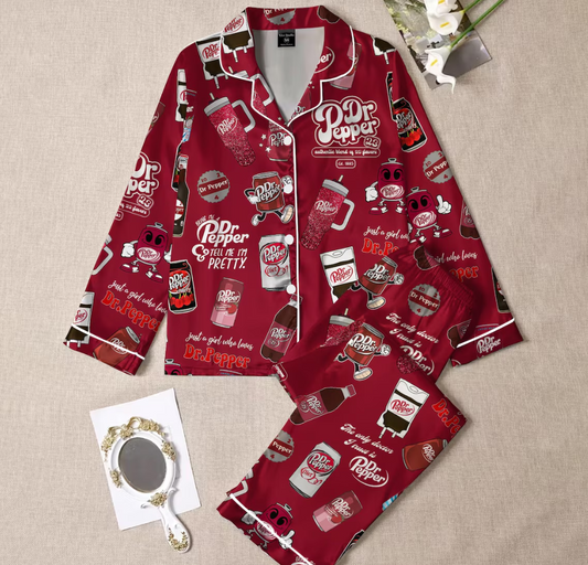 Dr Pepper Pajamas Set, Cute Cola Sleepwear Set, Soft Holiday Pajama Set, Fun Drink Lover Loungewear, Retro Coke Pajamas Set For Family
