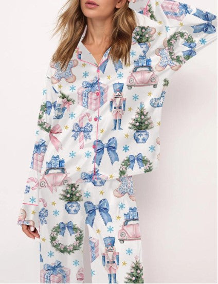 Coquette Chinoiserie Christmas Satin Pajama Set