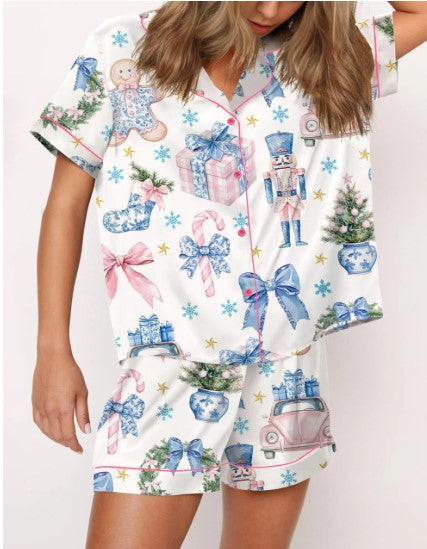 Coquette Chinoiserie Christmas Satin Pajama Set