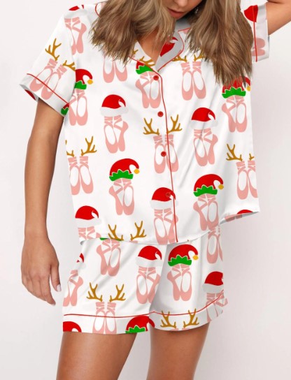 Christmas Ballet Shoes Satin Pajama Set