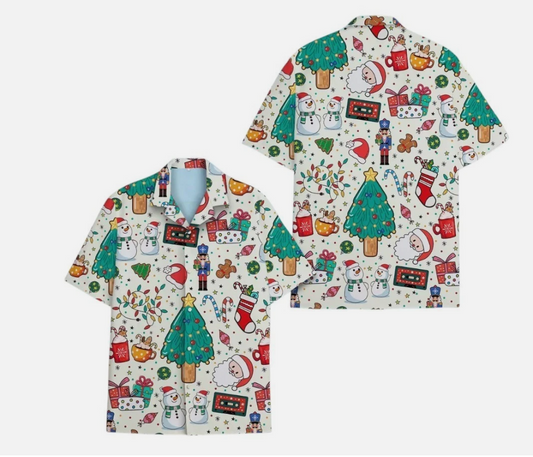 Christmas Hawaiian Shirt Men Women Youth, Holiday Shirt Button Down
