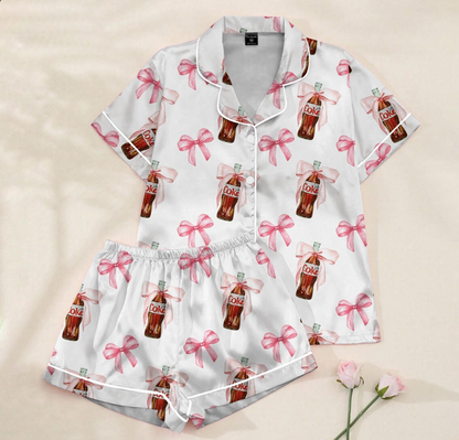 Diet Coke Pajamas Set, Matching Holiday Sleepwear for Women, Diet Coke Lover Gift, Dr Pepper Satin Pajamas, Coquette Diet Pepper Sleepwear