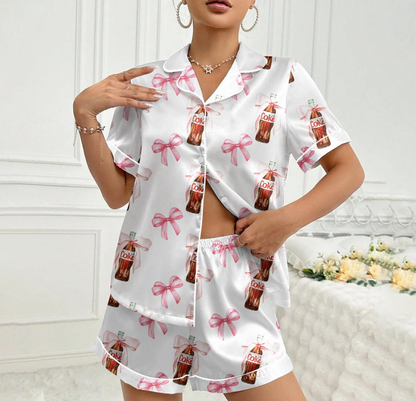 Diet Coke Pajamas Set, Matching Holiday Sleepwear for Women, Diet Coke Lover Gift, Dr Pepper Satin Pajamas, Coquette Diet Pepper Sleepwear