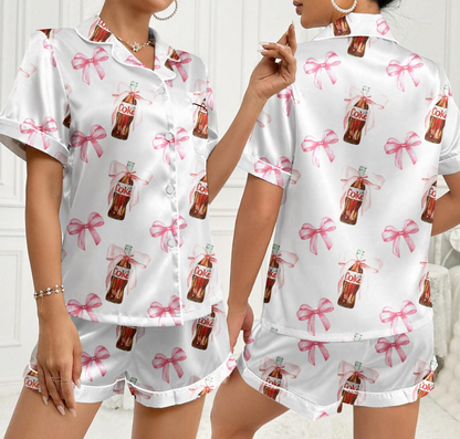 Diet Coke Pajamas Set, Matching Holiday Sleepwear for Women, Diet Coke Lover Gift, Dr Pepper Satin Pajamas, Coquette Diet Pepper Sleepwear