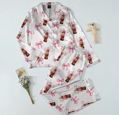 Diet Coke Pajamas Set, Matching Holiday Sleepwear for Women, Diet Coke Lover Gift, Dr Pepper Satin Pajamas, Coquette Diet Pepper Sleepwear