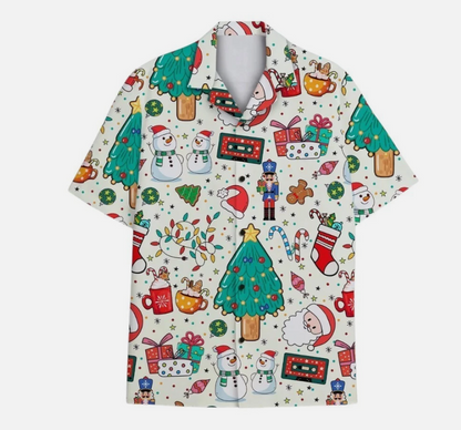 Christmas Hawaiian Shirt Men Women Youth, Holiday Shirt Button Down