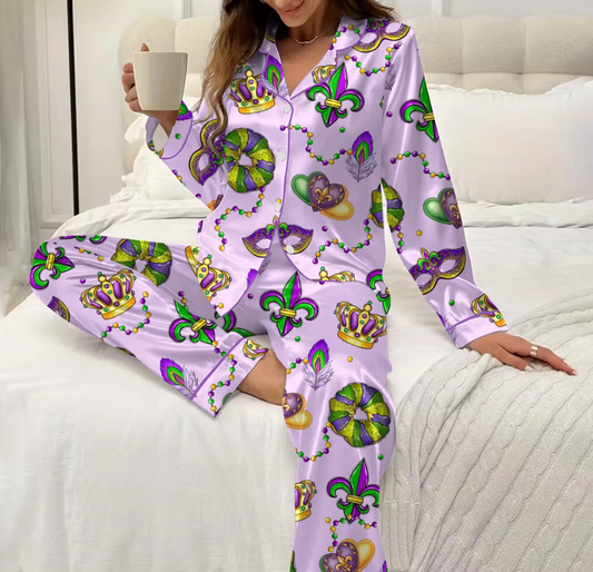 Mardi Gras Carnival Pajamas Set, Pajamas Pants, Mardi Gras Pajama For Women Men, New Orleans Cruise Holiday Pajamas, Coquette Pajamas