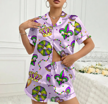Mardi Gras Carnival Pajamas Set, Pajamas Pants, Mardi Gras Pajama For Women Men, New Orleans Cruise Holiday Pajamas, Coquette Pajamas