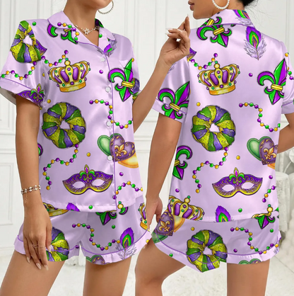 Mardi Gras Carnival Pajamas Set, Pajamas Pants, Mardi Gras Pajama For Women Men, New Orleans Cruise Holiday Pajamas, Coquette Pajamas