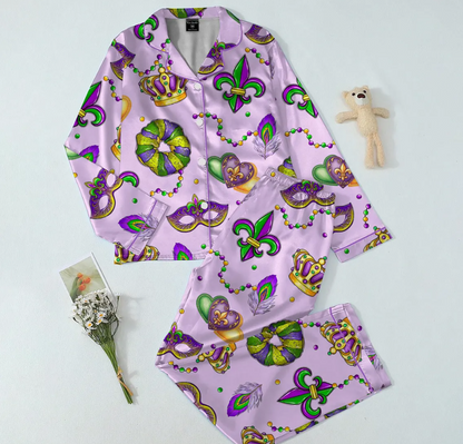 Mardi Gras Carnival Pajamas Set, Pajamas Pants, Mardi Gras Pajama For Women Men, New Orleans Cruise Holiday Pajamas, Coquette Pajamas