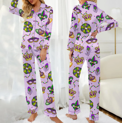 Mardi Gras Carnival Pajamas Set, Pajamas Pants, Mardi Gras Pajama For Women Men, New Orleans Cruise Holiday Pajamas, Coquette Pajamas