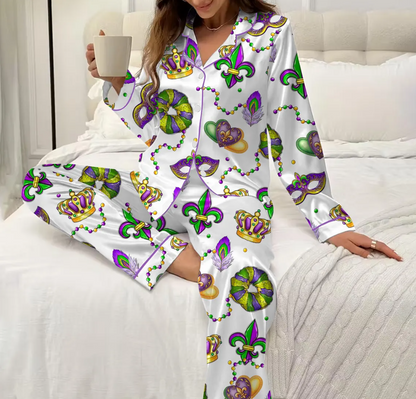 Mardi Gras Carnival Pajamas Set, Pajamas Pants, Mardi Gras Pajama For Women Men, New Orleans Cruise Holiday Pajamas, Coquette Pajamas