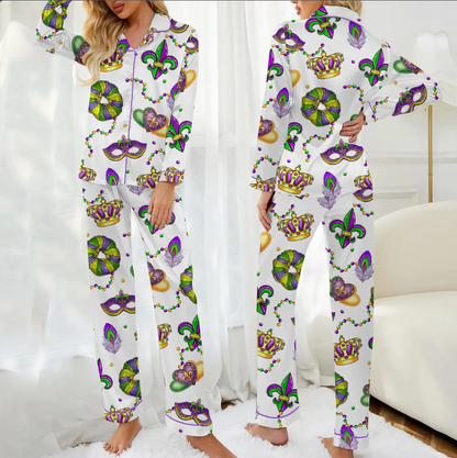 Mardi Gras Carnival Pajamas Set, Pajamas Pants, Mardi Gras Pajama For Women Men, New Orleans Cruise Holiday Pajamas, Coquette Pajamas