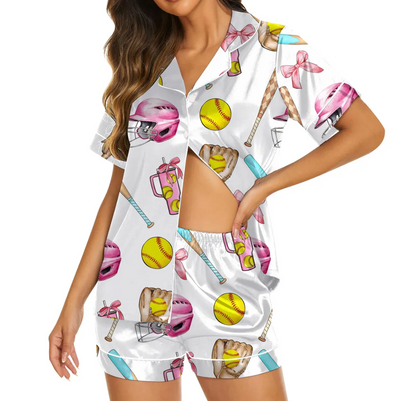 Baseball Coquette Pajamas Satin Set, Game Day Baseball Shirt,Mother's Day Gift, Birthday Gift, Gift For Her, Bridesmaid Gifts, Women Gift