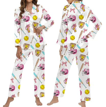 Baseball Coquette Pajamas Satin Set, Game Day Baseball Shirt,Mother's Day Gift, Birthday Gift, Gift For Her, Bridesmaid Gifts, Women Gift