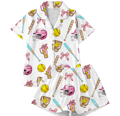 Baseball Coquette Pajamas Satin Set, Game Day Baseball Shirt,Mother's Day Gift, Birthday Gift, Gift For Her, Bridesmaid Gifts, Women Gift