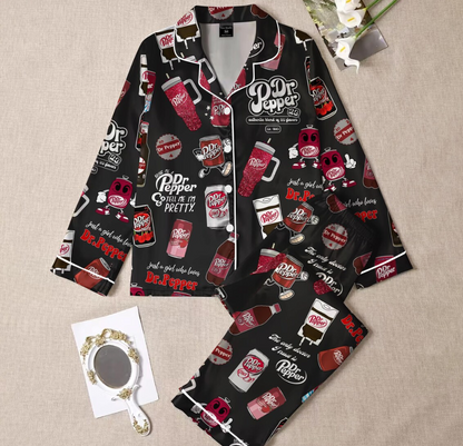 Dr Pepper Pajamas Set, Cute Cola Sleepwear Set, Soft Holiday Pajama Set, Fun Drink Lover Loungewear, Retro Coke Pajamas Set For Family