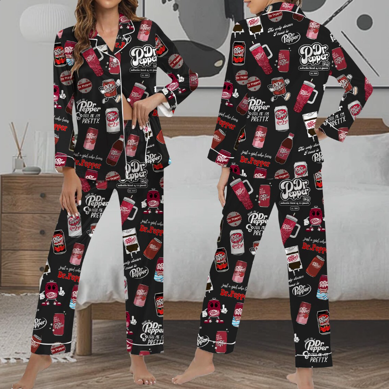Dr Pepper Pajamas Set, Cute Cola Sleepwear Set, Soft Holiday Pajama Set, Fun Drink Lover Loungewear, Retro Coke Pajamas Set For Family