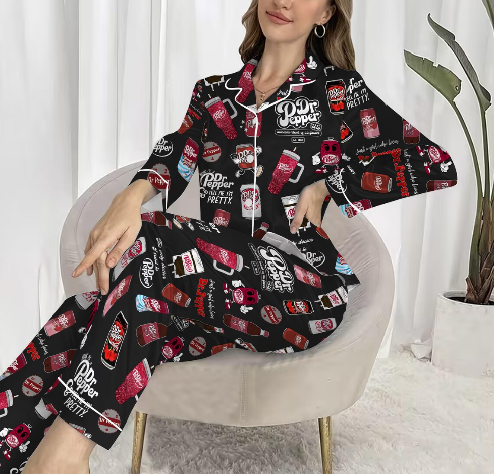 Dr Pepper Pajamas Set, Cute Cola Sleepwear Set, Soft Holiday Pajama Set, Fun Drink Lover Loungewear, Retro Coke Pajamas Set For Family