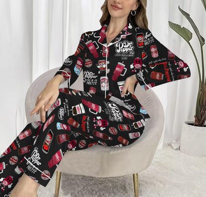 Dr Pepper Pajamas Set, Cute Cola Sleepwear Set, Soft Holiday Pajama Set, Fun Drink Lover Loungewear, Retro Coke Pajamas Set For Family