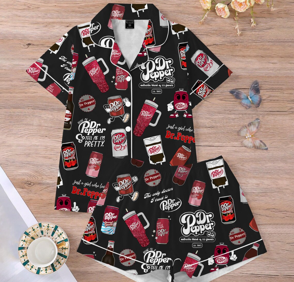 Dr Pepper Pajamas Set, Cute Cola Sleepwear Set, Soft Holiday Pajama Set, Fun Drink Lover Loungewear, Retro Coke Pajamas Set For Family