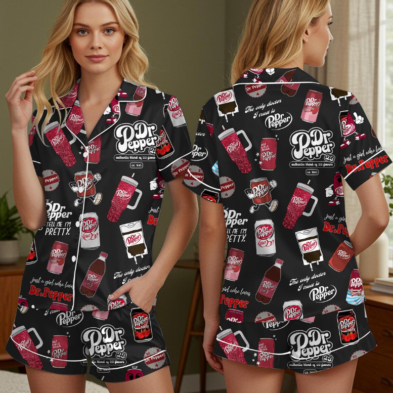 Dr Pepper Pajamas Set, Cute Cola Sleepwear Set, Soft Holiday Pajama Set, Fun Drink Lover Loungewear, Retro Coke Pajamas Set For Family
