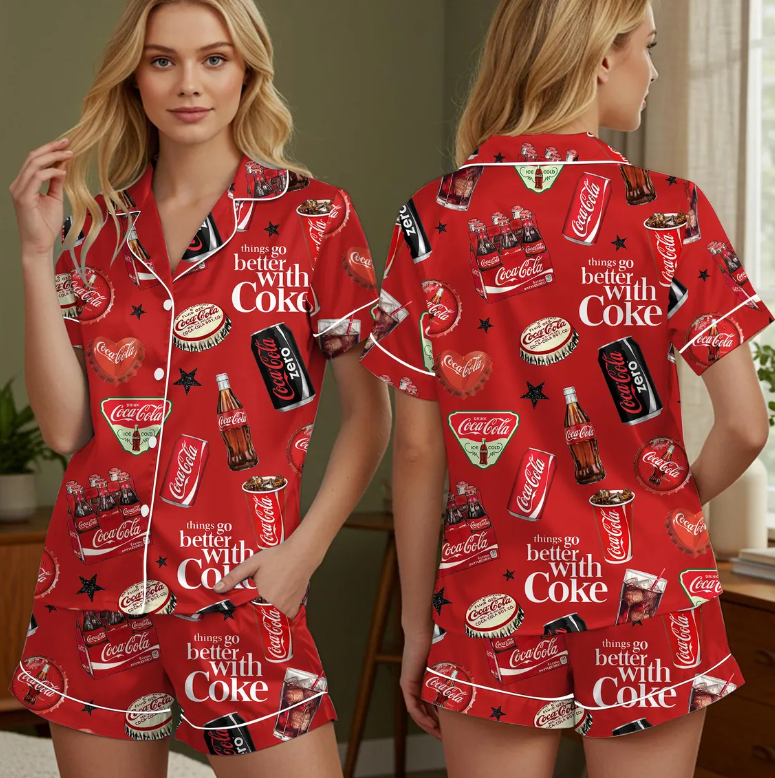 Coquette Bow Diet Drink Satin Pajamas Set, Coquette Diet Coke Pajamas, Birthday Gift, Bridesmaid Pajamas, Diet Coke Pajamas, Bridal Gifts