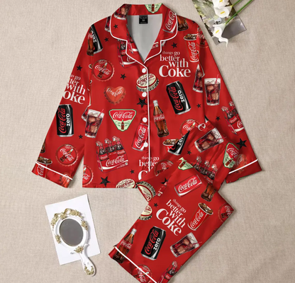 Coquette Bow Diet Drink Satin Pajamas Set, Coquette Diet Coke Pajamas, Birthday Gift, Bridesmaid Pajamas, Diet Coke Pajamas, Bridal Gifts