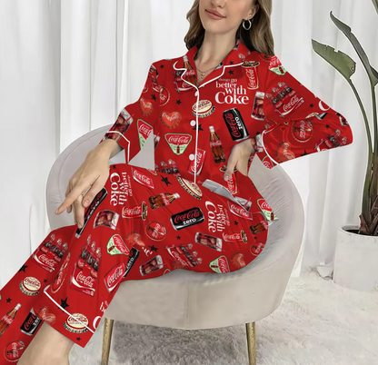 Coquette Bow Diet Drink Satin Pajamas Set, Coquette Diet Coke Pajamas, Birthday Gift, Bridesmaid Pajamas, Diet Coke Pajamas, Bridal Gifts