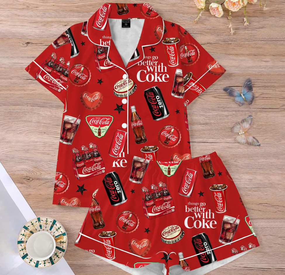 Coquette Bow Diet Drink Satin Pajamas Set, Coquette Diet Coke Pajamas, Birthday Gift, Bridesmaid Pajamas, Diet Coke Pajamas, Bridal Gifts