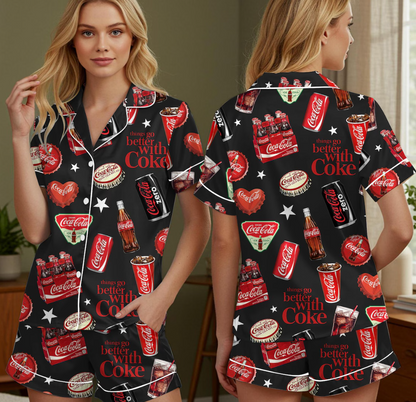 Coquette Bow Diet Drink Satin Pajamas Set, Coquette Diet Coke Pajamas, Birthday Gift, Bridesmaid Pajamas, Diet Coke Pajamas, Bridal Gifts
