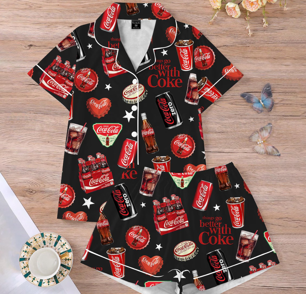 Coquette Bow Diet Drink Satin Pajamas Set, Coquette Diet Coke Pajamas, Birthday Gift, Bridesmaid Pajamas, Diet Coke Pajamas, Bridal Gifts