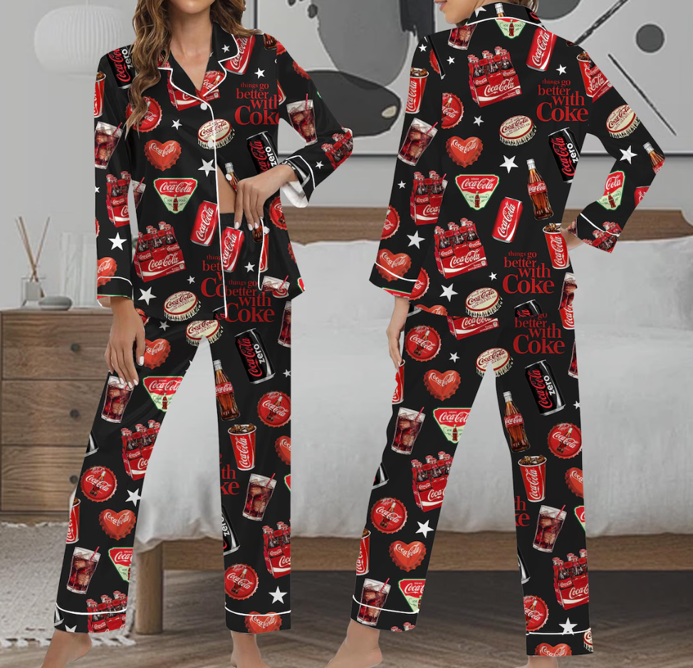 Coquette Bow Diet Drink Satin Pajamas Set, Coquette Diet Coke Pajamas, Birthday Gift, Bridesmaid Pajamas, Diet Coke Pajamas, Bridal Gifts