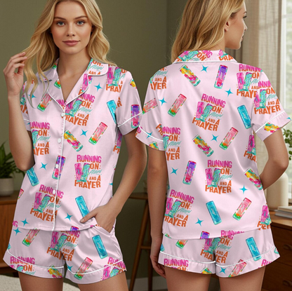 Running On Alani and Chaos Pajamas Set for Women, Coquette Alani Pjs, Funny Energy Drink Pajamas, Chaos Coordinator Pjs, Mental Health Pjs