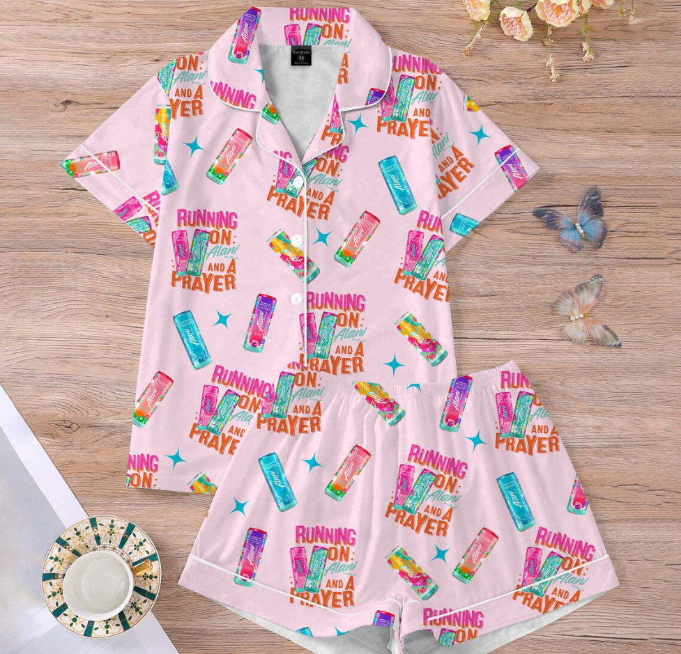 Running On Alani and Chaos Pajamas Set for Women, Coquette Alani Pjs, Funny Energy Drink Pajamas, Chaos Coordinator Pjs, Mental Health Pjs