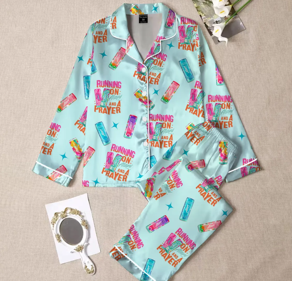 Running On Alani and Chaos Pajamas Set for Women, Coquette Alani Pjs, Funny Energy Drink Pajamas, Chaos Coordinator Pjs, Mental Health Pjs