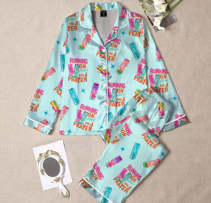 Running On Alani and Chaos Pajamas Set for Women, Coquette Alani Pjs, Funny Energy Drink Pajamas, Chaos Coordinator Pjs, Mental Health Pjs